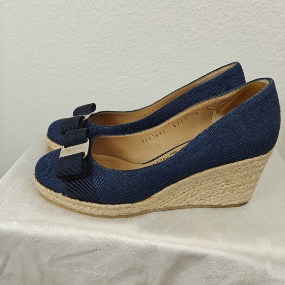 Salvatore Ferragamo Darley Espadrille Blue Denim Wedges Size 5C Women's - Picture 13 of 16